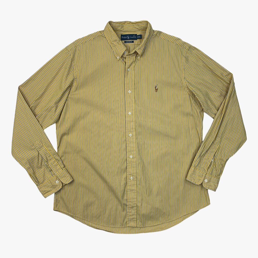 Ralph Lauren Shirt Mens XL Duck Yellow Cotton Custom Fit Striped Button Down